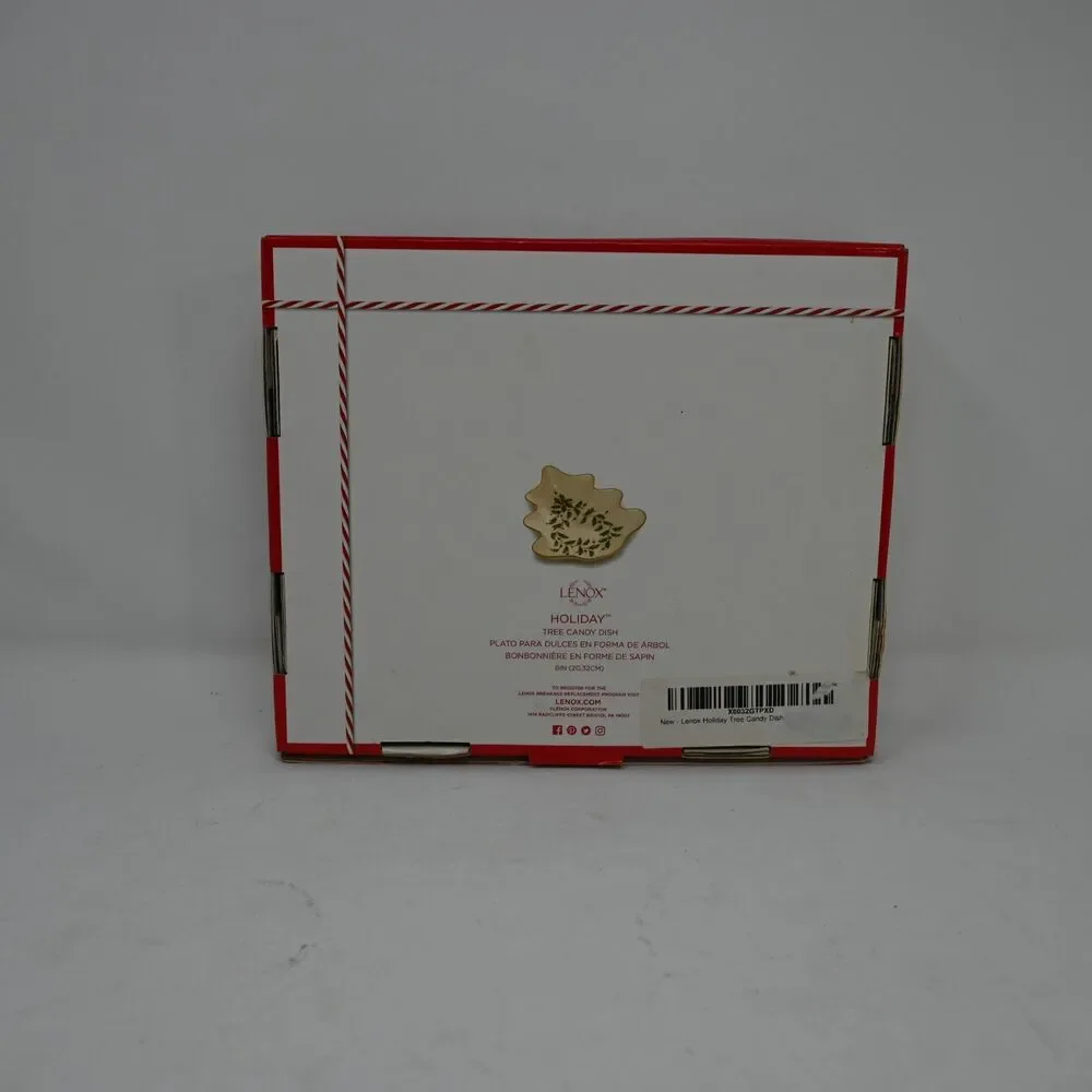 Lenox Holiday Tree Candy Dish Porcelain Gold Trim New Box Wear